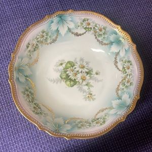 P.K. SILESIA GERMANY SERVING BOWL Turquoise GOLD Daisies